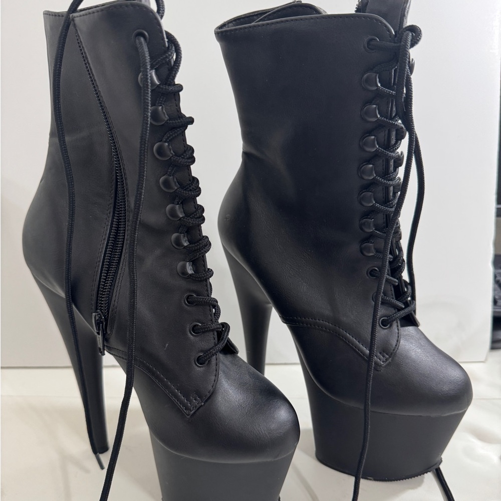 Black Platform Lace-Up Boots | Extreme High Heel Ankle  Fetish Pole Dance Shoes